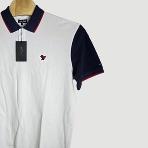 Bad Birdie Mens Pique Polo Shirt White Dark Navy Red Trim Golf Casual Size XXL